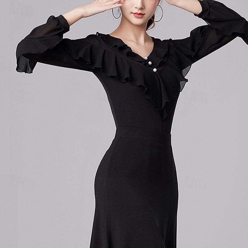 Latin Dance Ballroom Dance Leotard / Onesie Ruffles Pure Color Splicing Women's Performance Training Long Sleeve High Spandex2