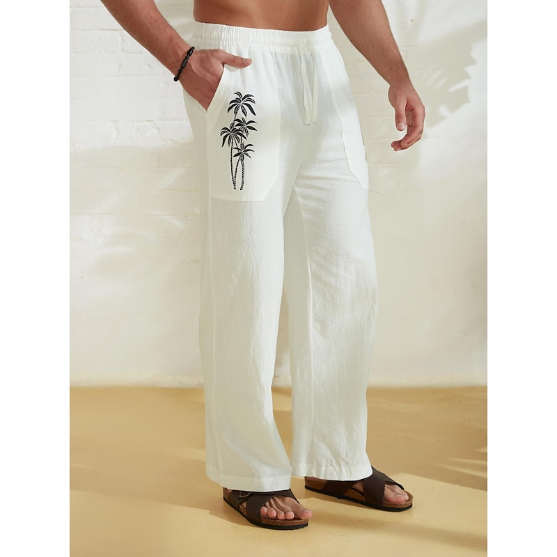 Men's Coconut Tree Graphic Prints Trousers Summer Pants Beach Pants Mid Waist Streetwear Hawaiian Designer Casual Daily Holiday Drawstring Elastic Waist 3D Print Spring & Summer Hot Stamping White4