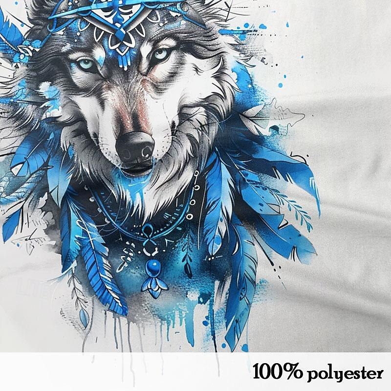 Men's Wolf Polo Shirts Golf Shirt Short Sleeve Polo Shirts Collared Shirts Funny Streetwear Vacation Wear Party Outfits Buttons 3D Print Spring & Summer White3
