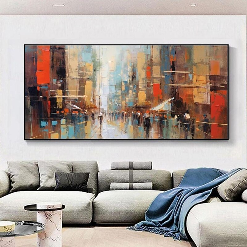Handmade Oil Painting Canvas Wall Art Decoration Modern Abstract Architectural Streetscape for Home Living Room Decor Rolled Frameless Unstretched Painting3
