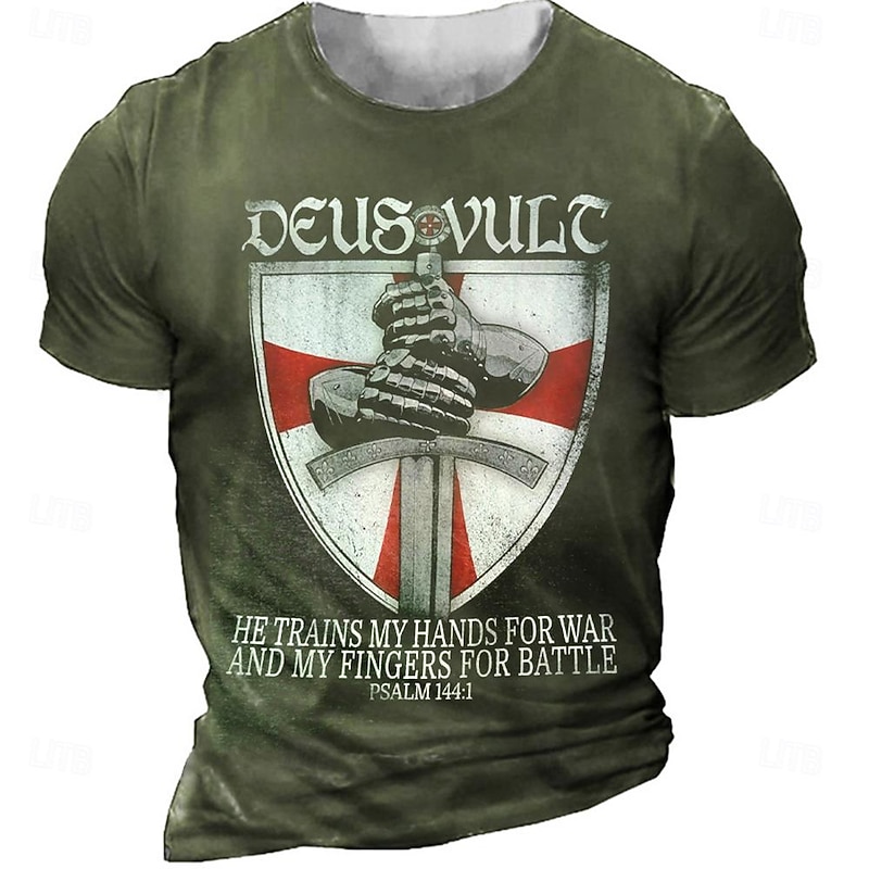 Men's Knights Templar Armor of God T Shirt Short Sleeve T shirt 3D Print Crew Neck Shirt Fashion Religious Athleisure Street Sports Outdoor Black Green Summer Spring Clothing Apparel S M L XL XXL XXXL2