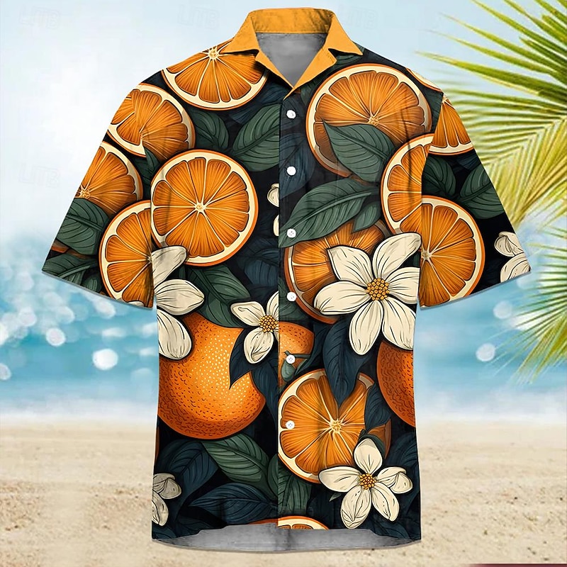 Men's Orange Summer Hawaiian Shirt Aloha Shirt Short Sleeves Shirt Turndown Hawaiian Resort Outdoor Vacation Street Green S M L
