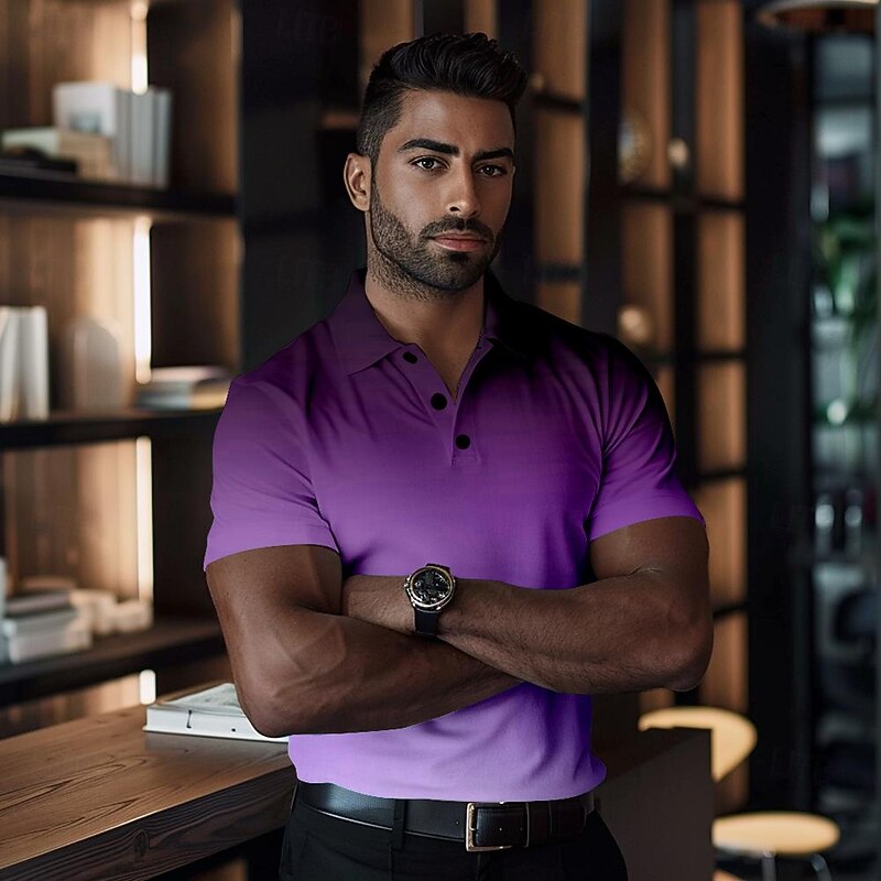 Men's Polo Shirts Golf Shirt Short Sleeve Polo Shirts Collared Shirts Business Casual WorkWear Formal Wear Festival Wear Buttons 3D Print Spring & Summer Blue Purple Green3