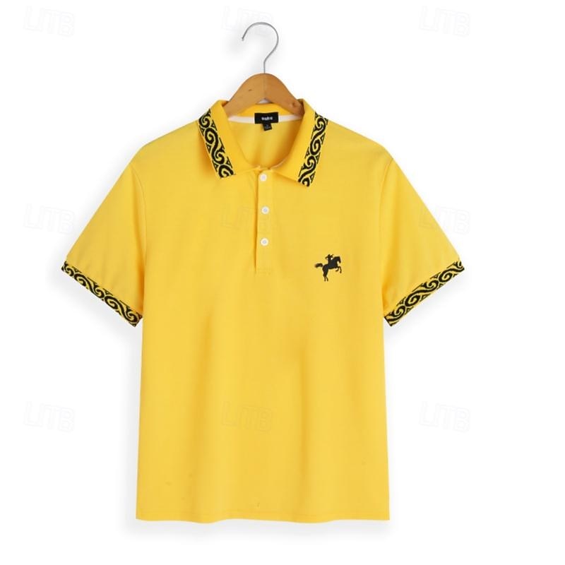 Men's Golf Shirt Pique Polo Shirt Casual Sports Lapel Ribbed Polo Collar Short Sleeve Fashion Basic Color Block Embroidered Summer Regular Fit Black White Yellow Grey Golf Shirt2