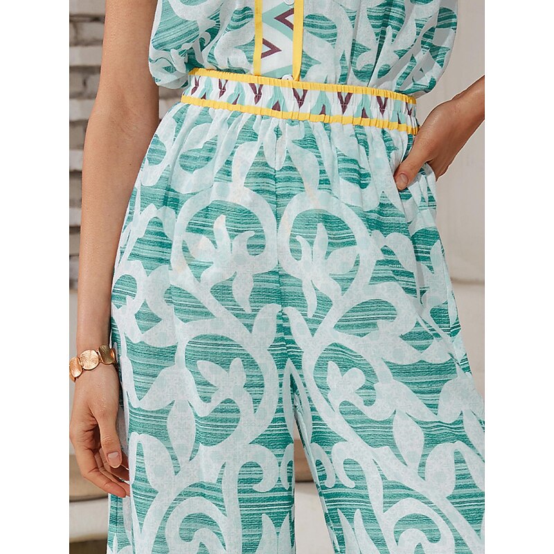 Casual Folk Print Wide Leg Pants3