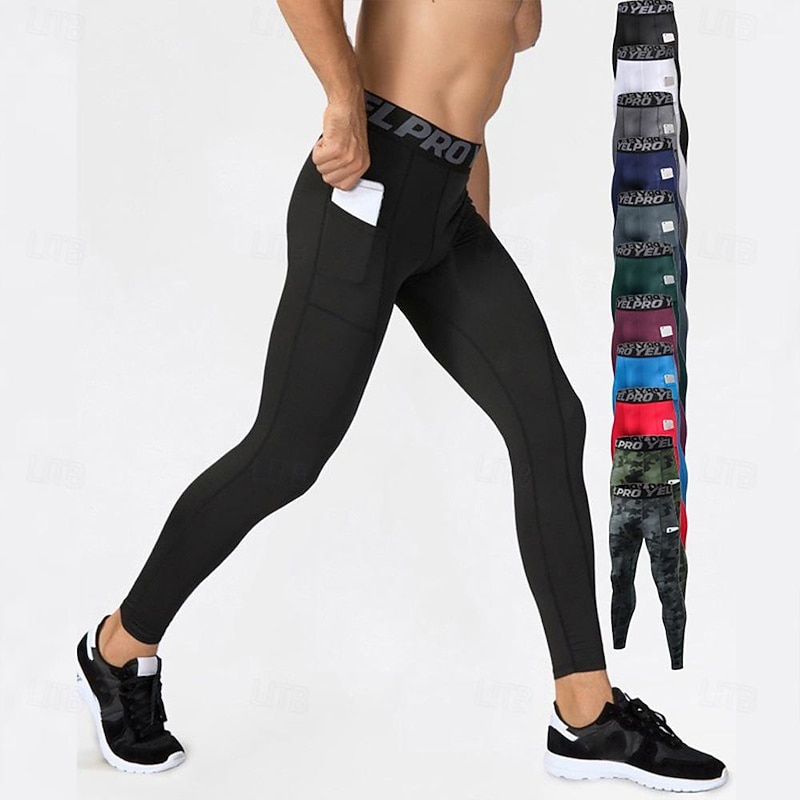 Men's Compression Pants Running Tights Leggings with Phone Pocket Base Layer Athletic Winter Spandex Quick Dry Sweat wicking Power Flex Breathable Gym Workout Running Fitness Skinny Sportswear