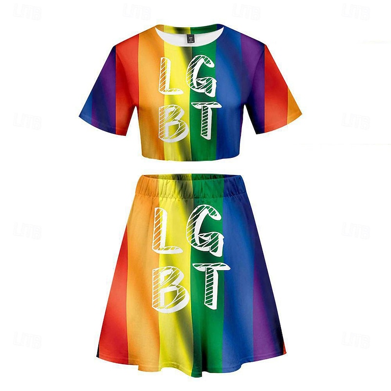 Rainbow Halloween Skirt Outfits T-shirt LGBT LGBTQ Carnival Costume Cosplay Adults' Women's Masquerade Pride Parade Pride Month Easy Halloween Costumes Dress Up