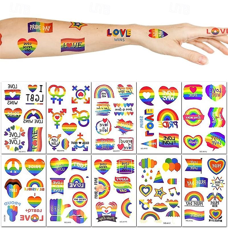 10 Sheet Pride Rainbow Tattoo Sticker Temporary Tattoo Gay Pride Parade Body Painting Party Celebration Personality
