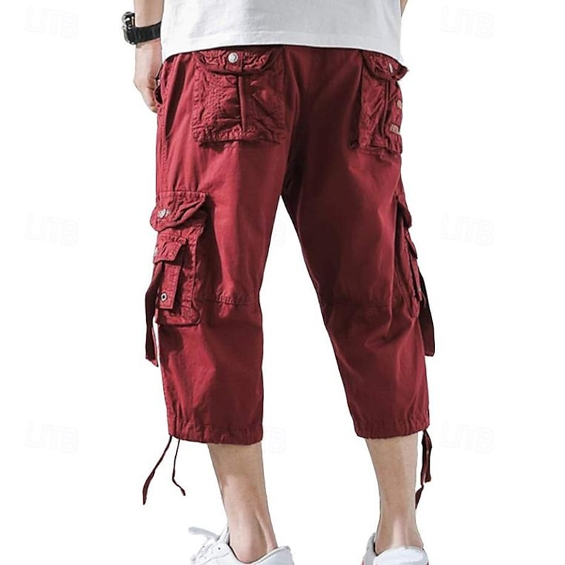 Men's Capri Cargo Shorts Cargo Shorts Shorts Capri Pants Hiking Shorts Leg Drawstring 6 Pocket Plain Comfort Outdoor Daily Going out Fashion Streetwear Black Army Green4