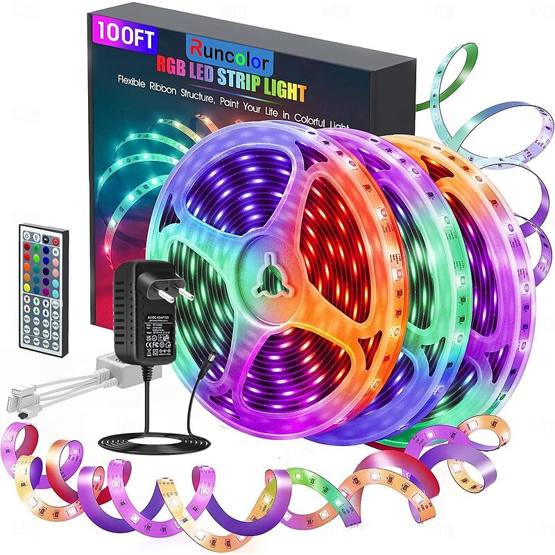 RGB LED Strip Lights Kit 10-40 Meter(32.8-130FT) Flexible LED Light Strips 5050 RGB SMD LEDs IR 44 Key Controller with Installation Package and 12V Adapter Kit2