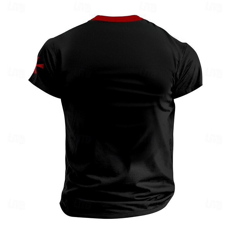 Men's Halloween Graphic Templar Cross Knights Templar T Shirt Henley Shirt Short Sleeve 3D Print Designer Retro Vintage Street Casual Daily Summer Spring Black Henley Henley T-Shirt2
