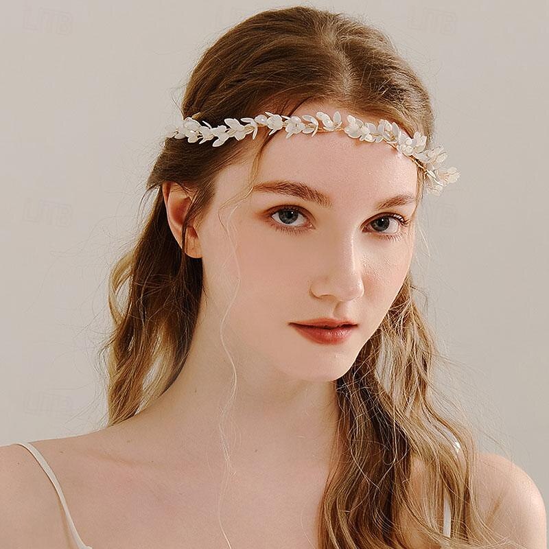 Crown Tiaras Headbands Headpiece Alloy Wedding Cocktail Vintage Luxury With Faux Pearl Ribbons Headpiece Headwear