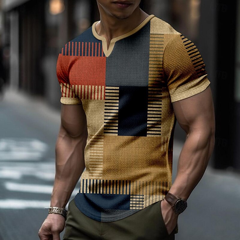 Graphic Color Block Patchwork Vacation Sports Fashion Men's 3D Print T shirt Tee Party Street Sports Outdoor T shirt Rainbow Short Sleeve Crew Neck Shirt Summer Spring Clothing Apparel S-3XL