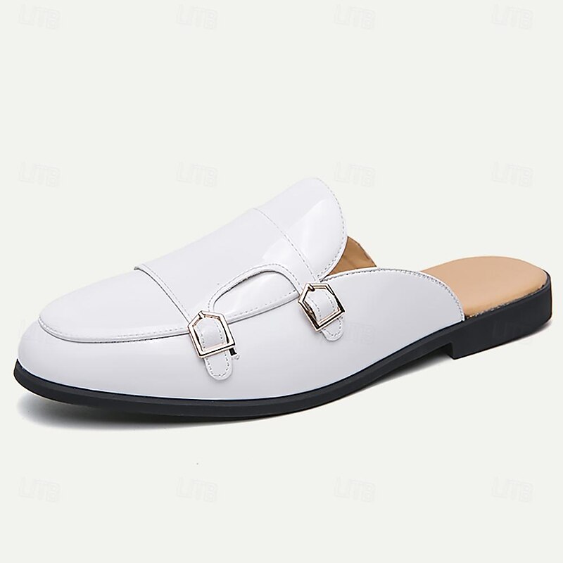 Men's Clogs & Mules PU Leather Comfortable Slip Resistant Loafer Black White2