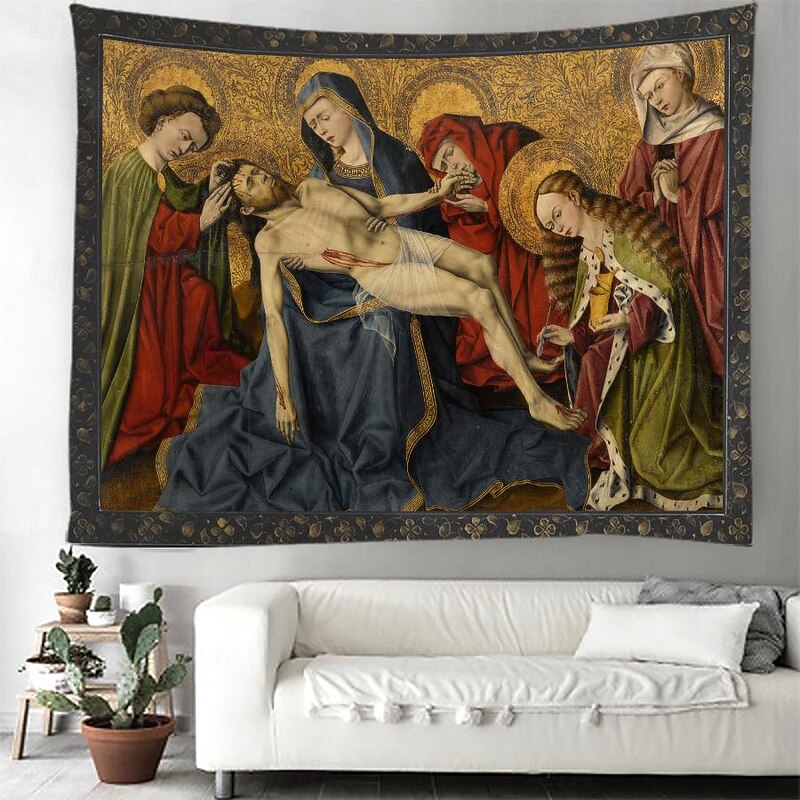 Medieval Tapestry Middle Age Tapestry Gothic Art Large Tapestry Mural Decor Photograph Backdrop Blanket Curtain Home Bedroom Living Room Decoration Pieta of Tarascon3
