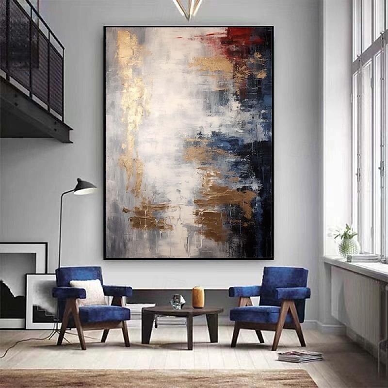 Gray Gold Textured Paintinghandmade  Abstract Painting Hand-painted gold foil Acrylic Paintings Minimalist artwork Wall Art painting  for Living Room bedroom artwork