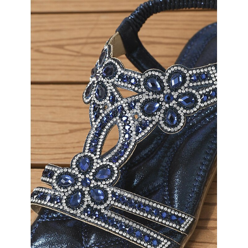 Women's Silver Rhinestone T-Strap Sandals – Boho Flat Wedding Flip Flops for Brides, Beach Ceremonies, and Summer Vacations 35