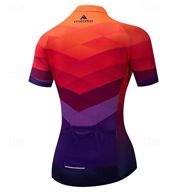 Women's Cycling Jersey Gradient Geometic Short Sleeve Bike Jersey with 3 Rear Pockets Mountain Bike MTB Quick Dry Anatomic Design Wicking Breathable Sports Blue Purple Orange Clothing Apparel2