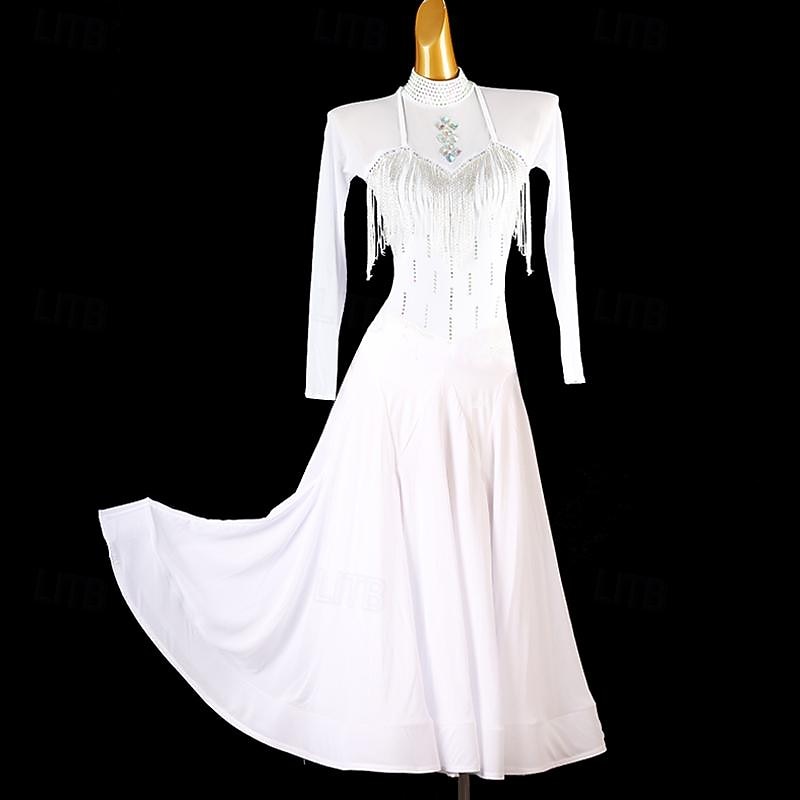 Ballroom Dance Dress Rhinestone Tassel Splicing Women's Performance Training Long Sleeve Chiffon Chinlon Mesh - Main Image