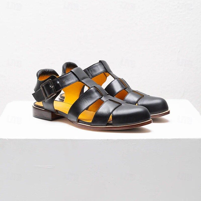 Women's Brown Faux Leather Fisherman Sandals – Vintage Closed-Toe Buckle Flats for Summer, Travel & Casual Outfits4