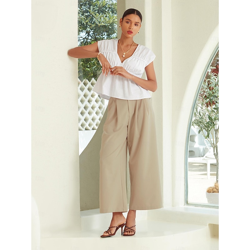 Women's Casual Khaki Straight Office Business Pants  with Pockets4