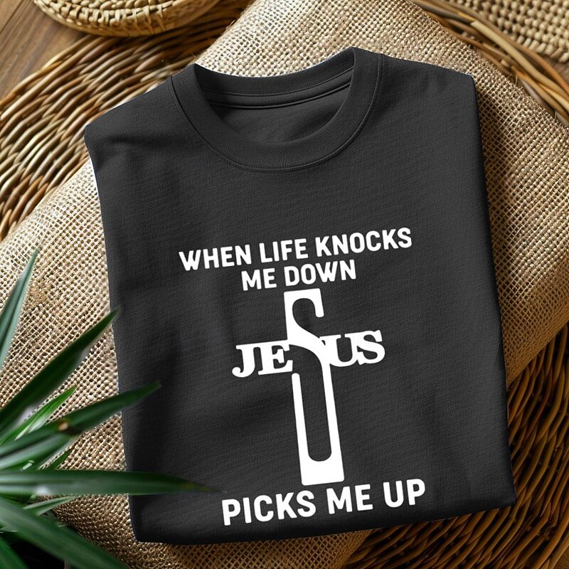 Men's Letter Cross Jesus T Shirt Tee Top 100% Cotton Short Sleeve Graphic Shirt Black Army Green Dark Blue Comfortable Tee Street Sports Outdoor Fashion Designer Clothing