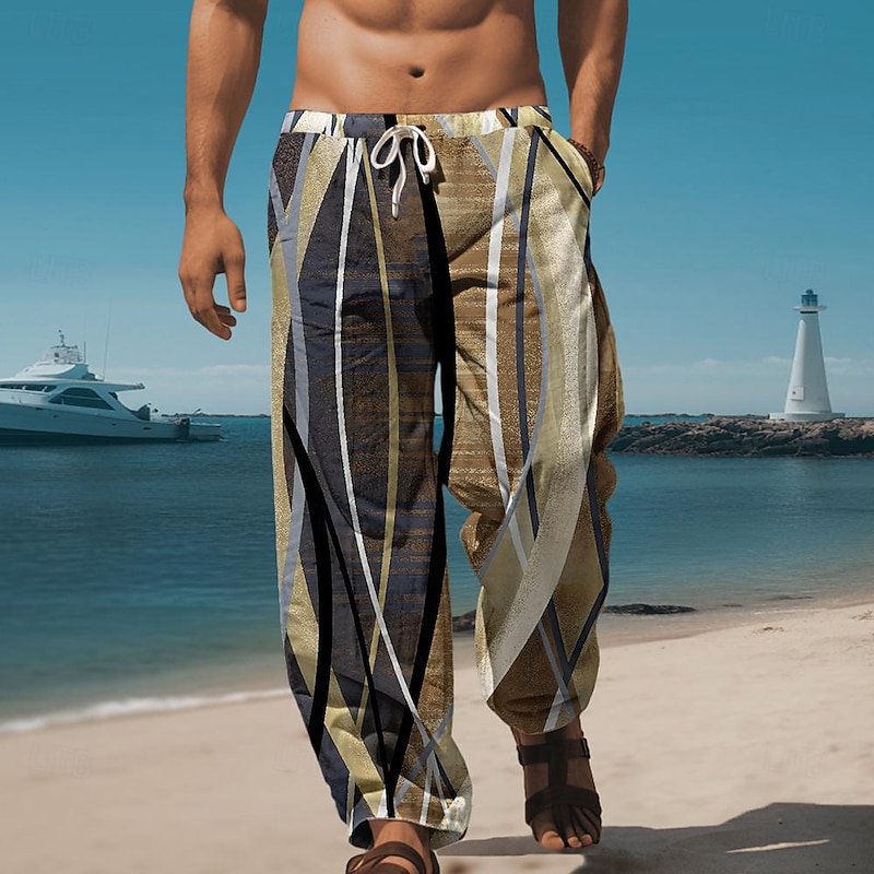 Men's Pants Trousers Mid Waist Drawstring Elastic Waist Hawaiian Holiday Beaches Straight Leg Trousers Summer Spring Fall 3D Print Multi Color