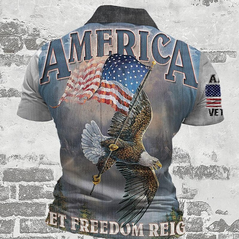 American Independence Day Men's American Flag Veterans Waffle Polo Shirts Golf Shirt Short Sleeve Polo Shirts Collared Shirts Casual Streetwear Vacation Wear Party Outfits Buttons 3D Print Summer2