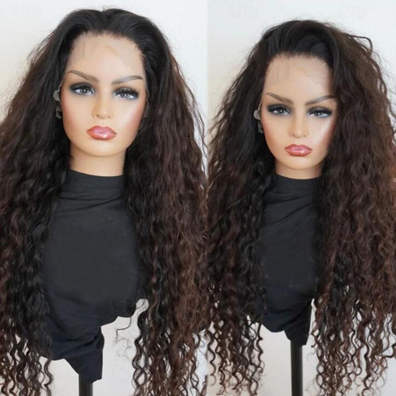 Remy Human Hair 13x4 Lace Front Wig Free Part Brazilian Hair Curly Multi-color Wig 130% 150% Density with Baby Hair Highlighted / Balayage Hair 100% Virgin Glueless Pre-Plucked For Women Long Human