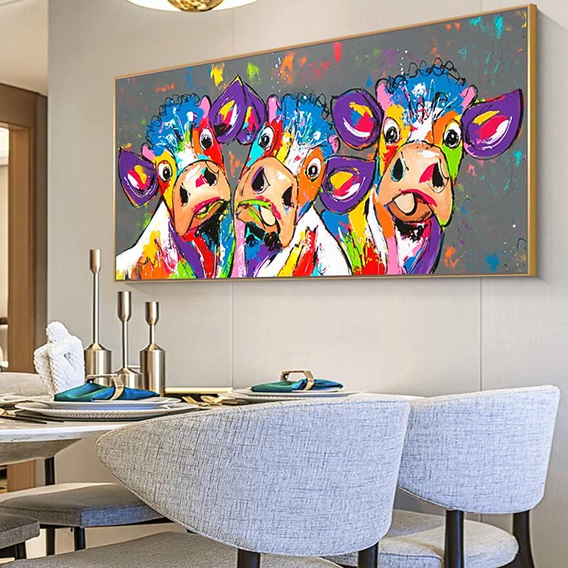 Mintura Handmade Abstract Cow Aniamls Oil Paintings On Canvas Wall Art Decoration Modern Cartoon Picture For Home Decor Rolled Frameless Unstretched Painting2