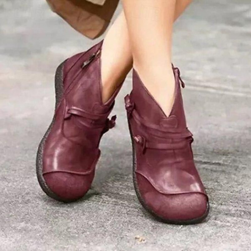 Women's Boots Comfort Shoes Zipper Low Heel Round Toe Vintage Minimalism PU Zipper Black Burgundy Blue4