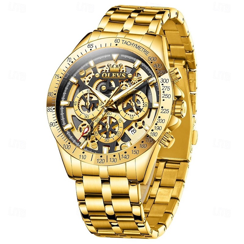 OLEVS 9913 Men Watch Sport Business Hollow out Waterproof Luminous Stainless Steel Chronograph Top Luxury Gold Quartz Men Watch3