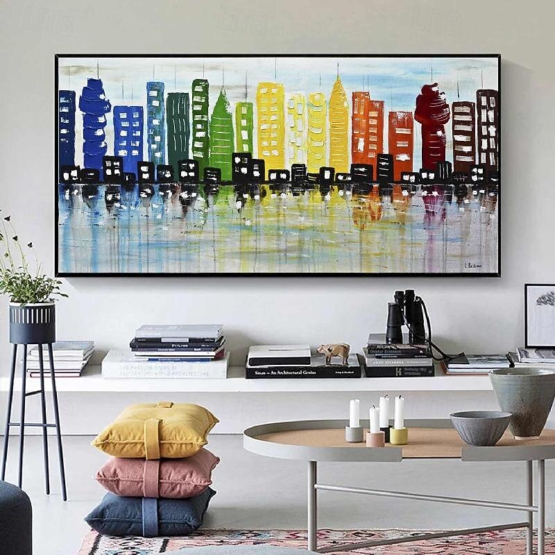 Abstract city Paitning hand painted on Canvas Textured New york city oil painting handmade Wall Art Colorful city Wall Decor Bright painting Large Modern Art PIanting for Hotel wall decoration3