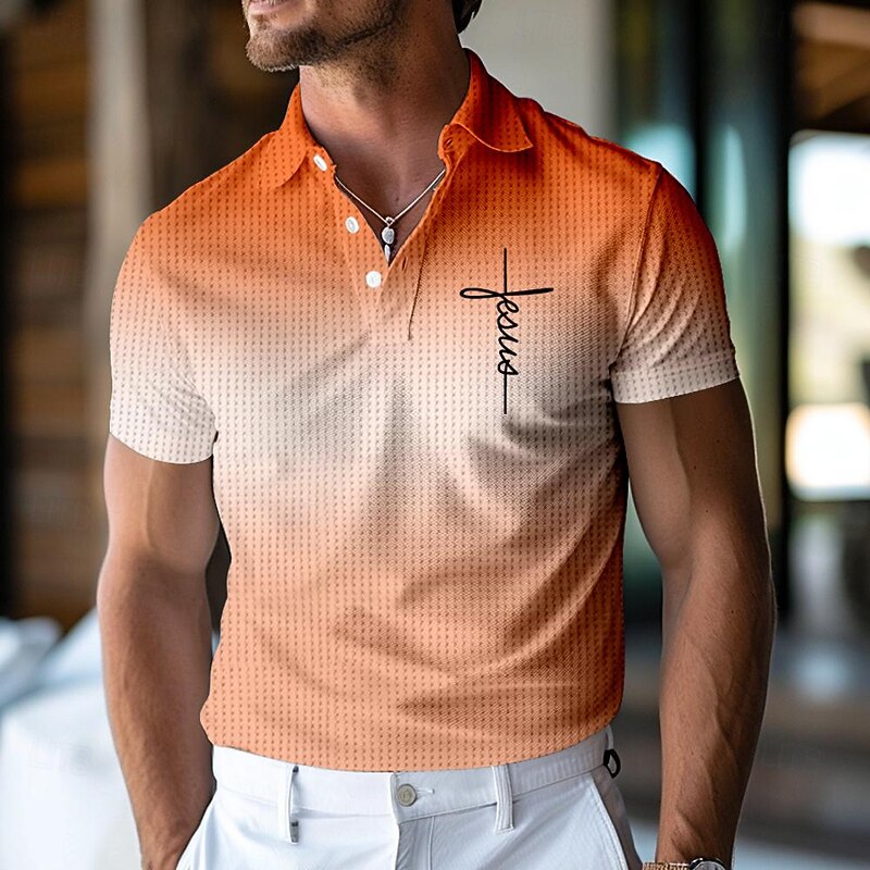 Men's Waffle Polo Shirts Golf Shirt Short Sleeve Polo Shirts Collared Shirts Casual Beach Wear Vacation Wear Party Outfits Buttons 3D Print Summer Spring Black Blue Orange4