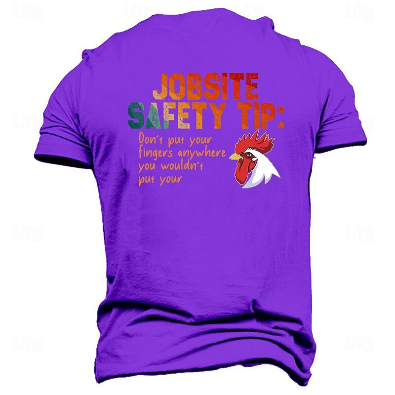 Men's Short Sleeve T-Shirt Funny Jobsite Safety Tip Rooster Gag Work Humor Tee3