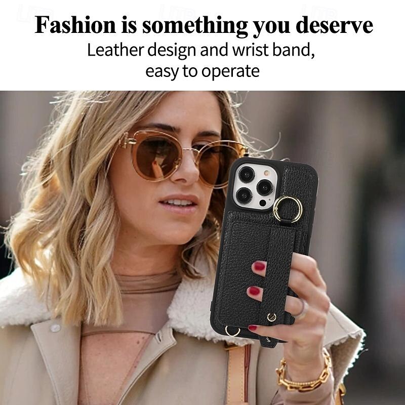 Phone Case For iPhone 17 Pro Max 17 Air 16 15 14 Pro Max Plus 13 12 11 Pro Max Back Cover with Stand Holder with Wrist Strap Card Slot Retro TPU Metal PU Leather4