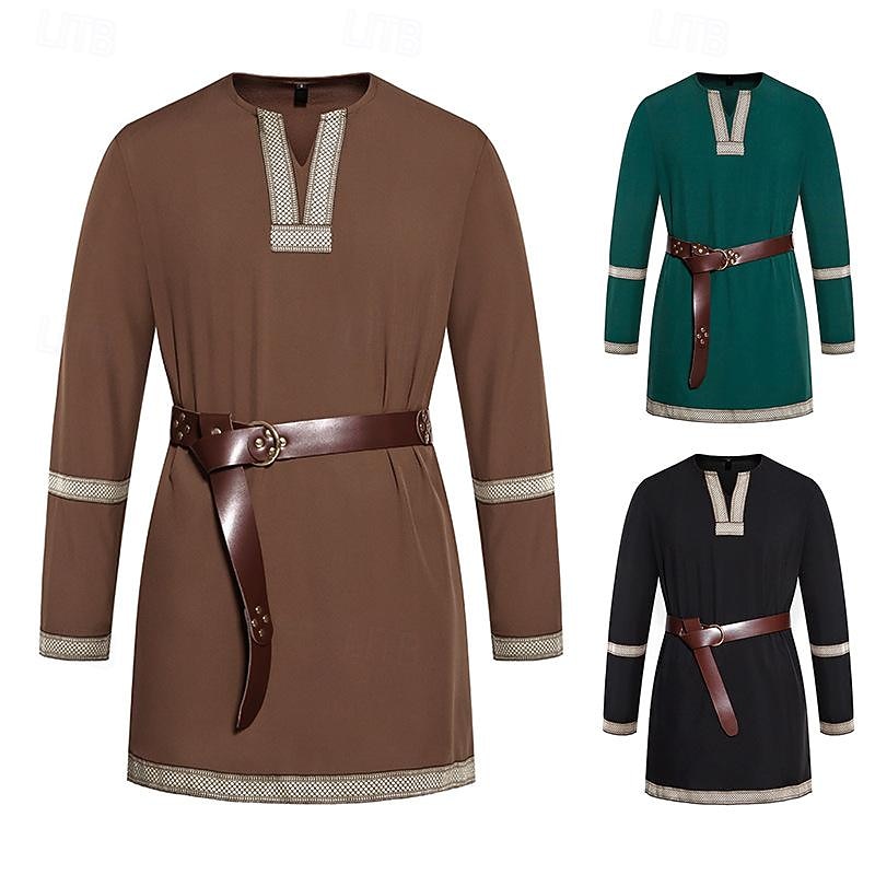 Medieval Renaissance 17th Century Masquerade Shirt Tunic Pirate Knight Ritter Embroidered Fancy Dress Men's Fantasy Halloween Carnival Masquerade Performance LARP Ren Faire Adults' Shirt