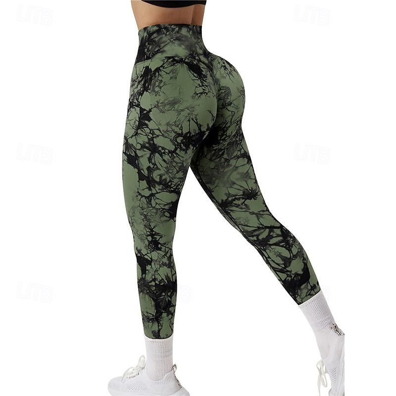 Women's Yoga Pants Yoga Leggings High Waist Pilates Gym Workout Workout Tights Tie Dye Army Green Burgundy Dark Green Spandex Sports Activewear Stretchy Slim3
