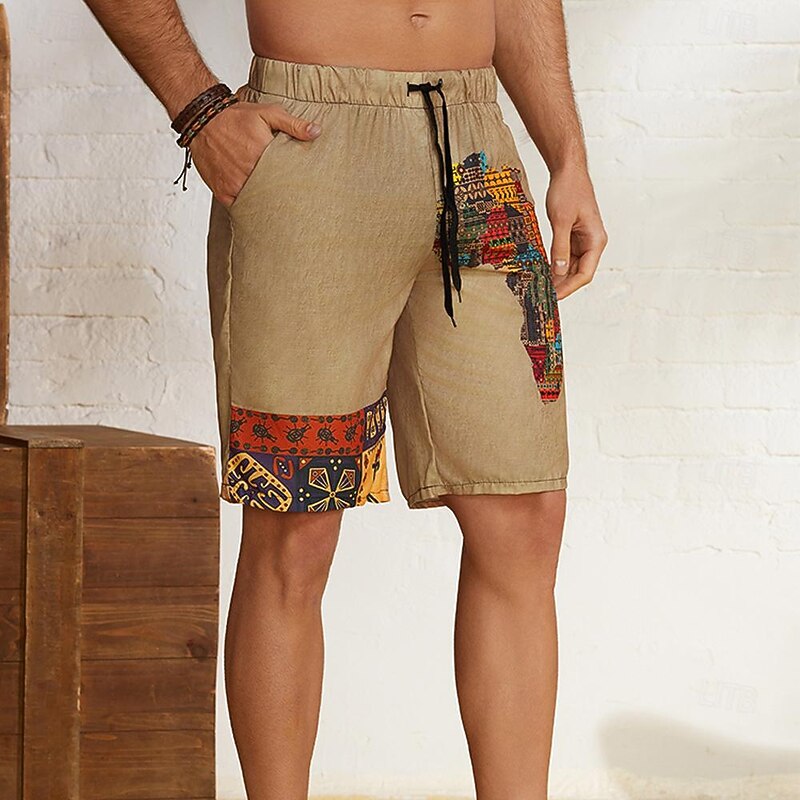 Men's Shorts Summer Shorts Beach Shorts Drawstring Elastic Waist African Map Print Ethnic Style Breathable Soft Short Casual Daily Holiday Designer Clothing3