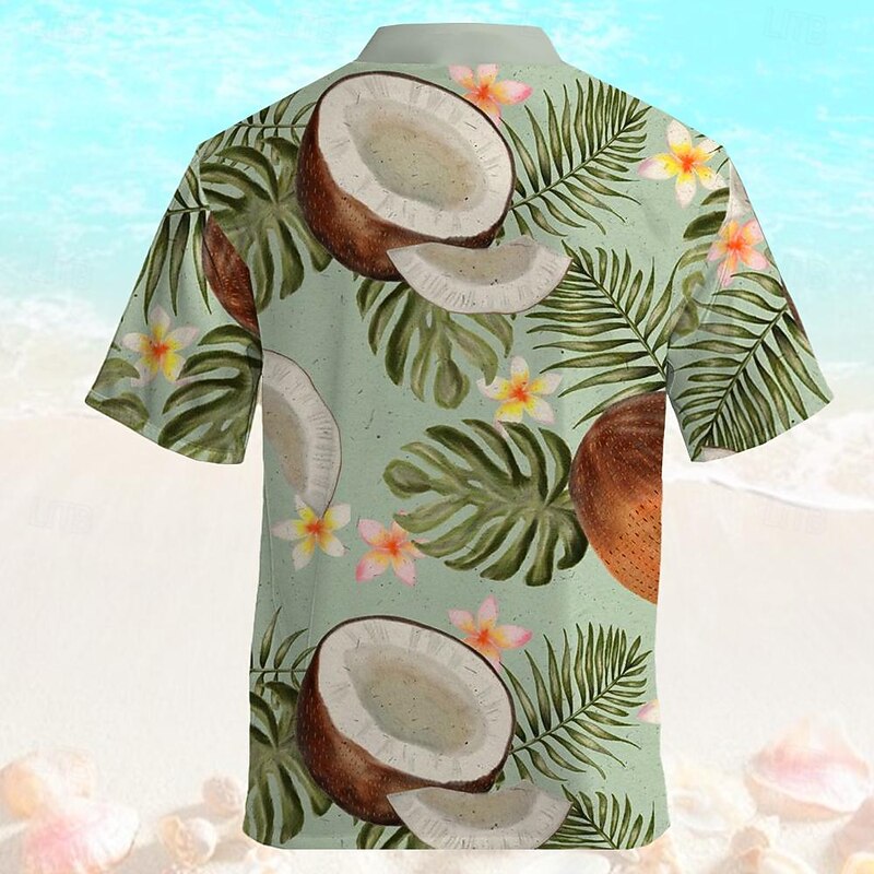 Men's Palm Tree Coconut Summer Hawaiian Shirt Aloha Shirt Short Sleeves Shirt Turndown Hawaiian Casual Resort Outdoor Vacation Street Army Green Green S M L2