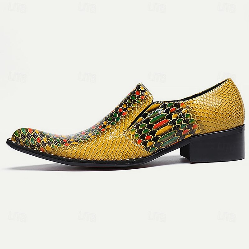 Men's Colorful Mosaic Snakeskin Print Leather Loafers with Low Block Heel4
