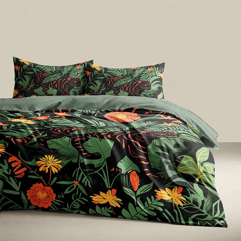 Tropical Plant Vines Thick Felt Square Bed Duvet Cover Bed Set 2-piece Set 3-piece Set Lightweight Soft Short Plush Set2