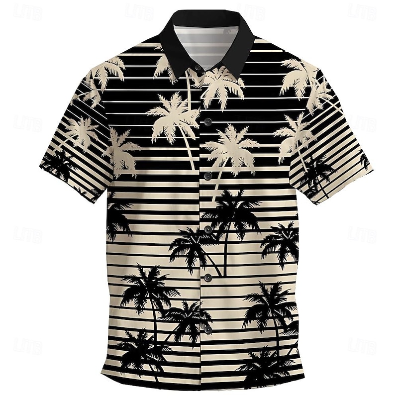 Men's Coconut Tree Palm Tree Tropical Plants Summer Hawaiian Shirt Aloha Shirt Short Sleeves Shirt Turndown Hawaiian Casual Resort Outdoor Vacation Street Black Blue S M L