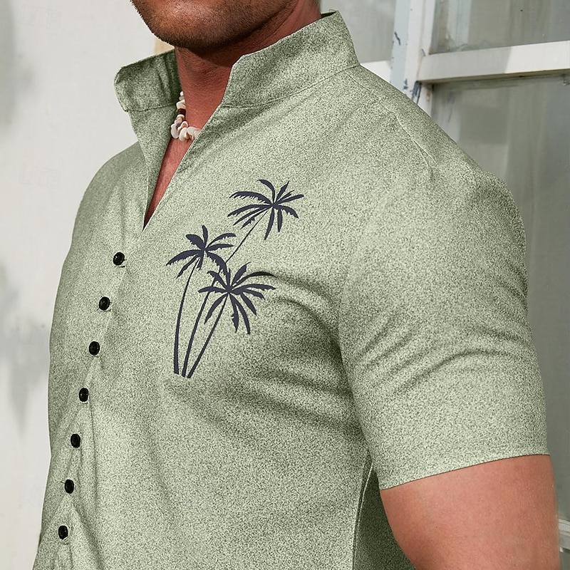 Men's Coconut Tree Tropical Plants Shirt Summer Hawaiian Shirt Aloha Shirt Short Sleeve Fashion Streetwear Designer Outdoor Vacation Street Summer Spring Stand Collar Print Blue Purple Green Khaki3