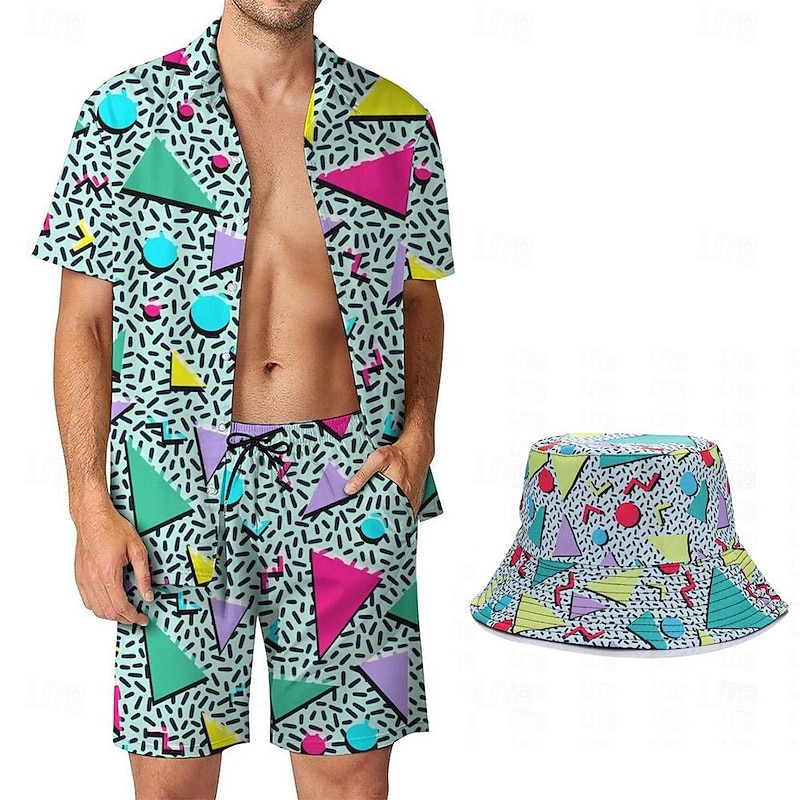 Classical 1980s Hat Shorts Shirt Fancy Dress Men's Vacation Dailywear Pride Parade Adults' Shirt Shorts Hat Summer