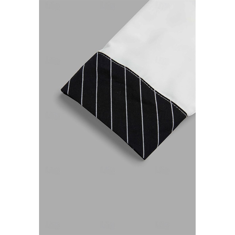 Men's Shirt Summer Shirt Dress Shirt Casual Shirt Band Collar Shirt Button Up Shirt White Burgundy Blue Long Sleeve Stripes Stand Collar Vacation Daily Splice Clothing Apparel Cotton Cotton Blend3