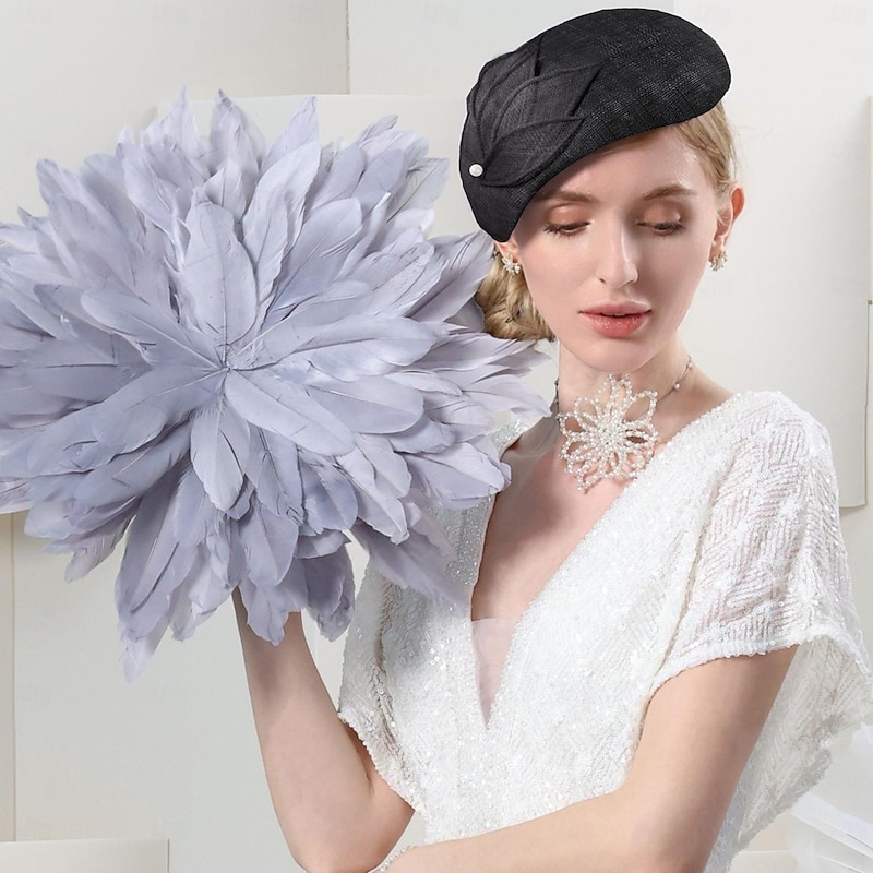 Hats Sinamay Saucer Hat Pillbox Hat Evening Party Ladies Day Wedding British With Pearls Headpiece Headwear2