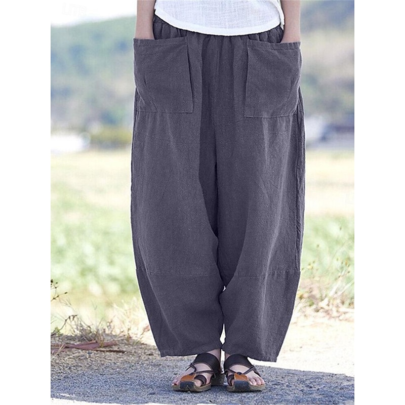 Women's Wide Leg Pants Trousers Streetwear Casual Long High Waist Plain Pocket Elastic Drawstring Design High Cut Breathability Soft Micro-elastic Vacation Street Daily Wear Wine Purple Deep Blue Gray