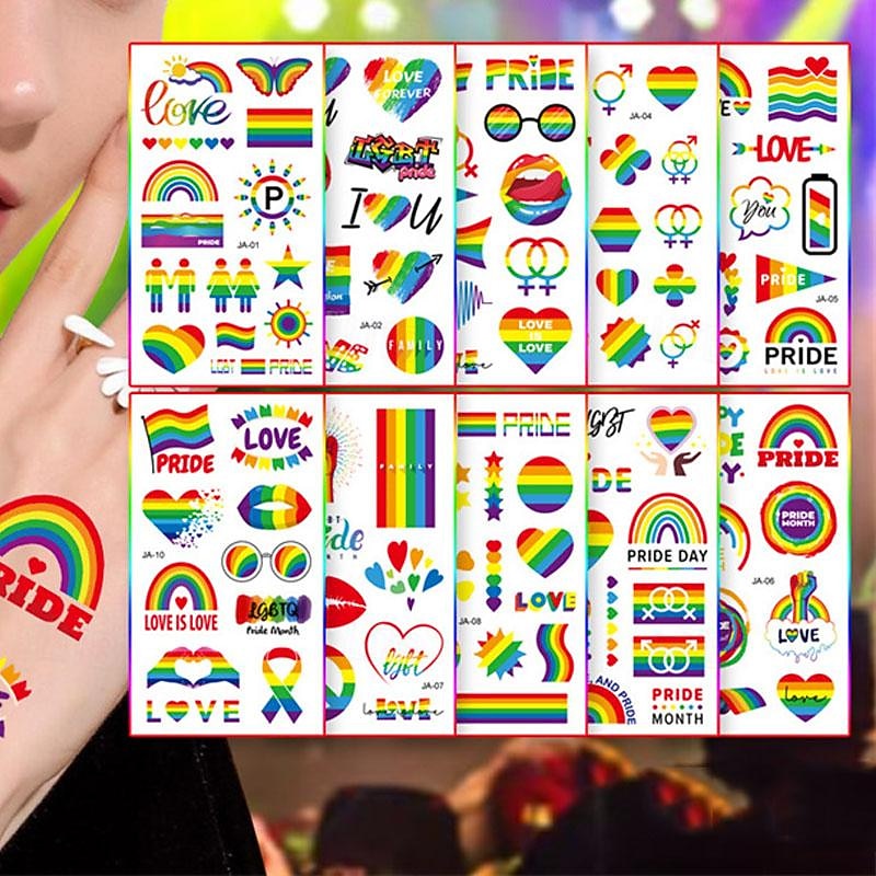 10PCS Rainbow Pride Moon Tattoo Sticker Waterproof and Sweatproof Disposable Party and Party Event Temporary Face Sticker