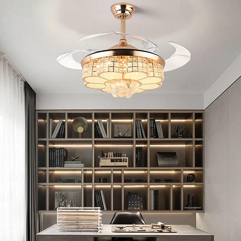 LED Ceiling Fans 48cm 1-Light Dimmable Electroplated Finishes Modern Nordic Style Outdoor Shops Cafes ONLY DIMMABLE WITH REMOTE CONTROL